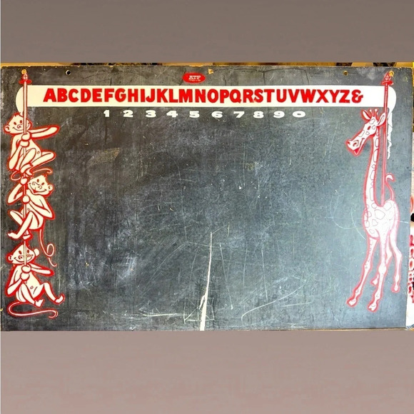 Vintage Children’s Chalkboard Blackboard Sign Numbers/Alphabet/Monkeys/Giraffe - Picture 1 of 16
